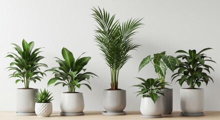 Fototapeta premium Realistic Potted Plants Green Leafs Group Decorative Indoor Interior Design
