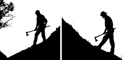 Gold Miner Digging with Pickaxe - Prospector or Laborer Silhouette