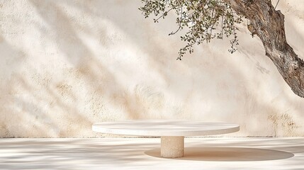 Beige Marble Table Under Sunlight and Tree Shadow