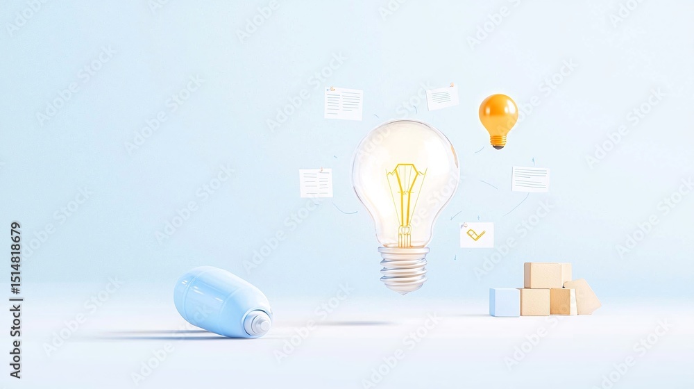 Poster lightbulb idea expansion network map infographic