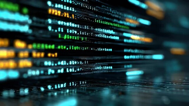 Abstract digital data streams with glowing lines and numbers representing technology and information flow
