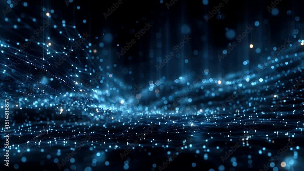 Wall mural abstract digital landscape of glowing blue particles creating a mesmerizing wave effect in a dark ba