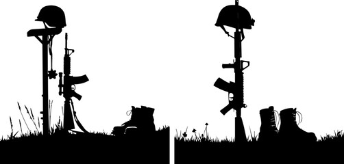 Fallen Soldier Memorial - Helmet, Rifle, and Boots Tribute Silhouettes
