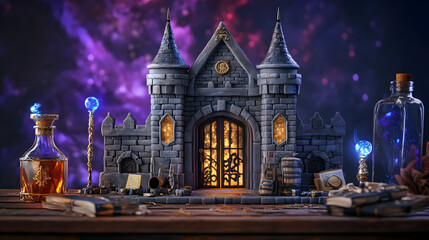 Fototapeta premium architecture, night, church, building, city, tower, cathedral, europe, castle, travel, sky, old, landmark, monument, moon, spain, tourism, ancient, historic, medieval, religion, town, france, stone, g