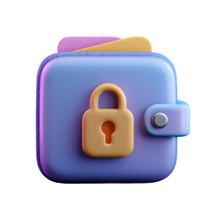 3D Render of a Secured Digital Wallet Icon, Purple and Orange, on isolated on transparent background