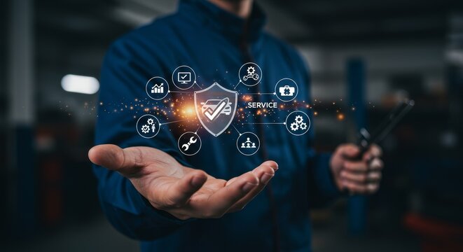 Realistic Image Mechanic Presenting Car Service Technology Network Security