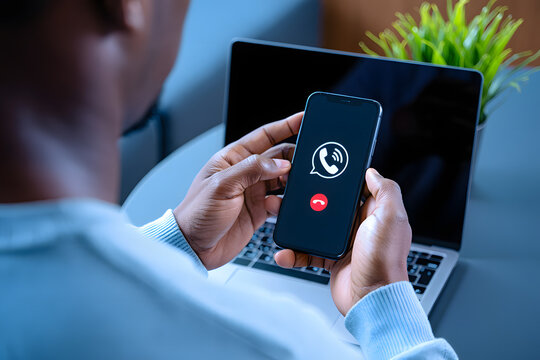 Person Receives Incoming Call Using Mobile Device