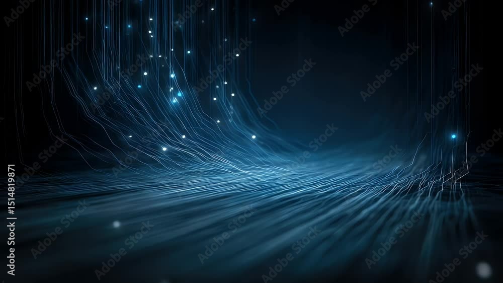 Wall mural abstract digital landscape with flowing light trails and glowing particles creating a serene atmosph