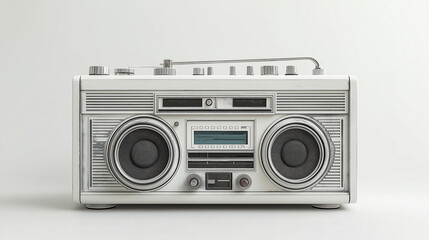 Old white boombox isolated on white background