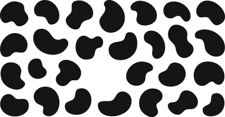 Fototapeta premium Vector Illustration of Abstract Amorphous Black Shapes Floating on a Stark White Background with Smooth Rounded Edges and Minimalist Organic Ink Blot Design