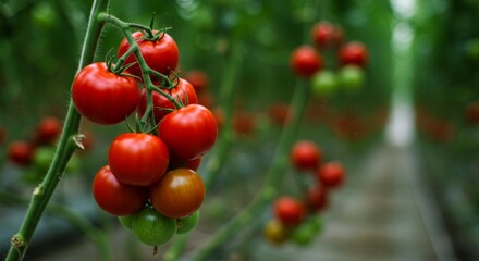 Realistic Image of Ripe Red Tomatoes On Vine in a Green Garden