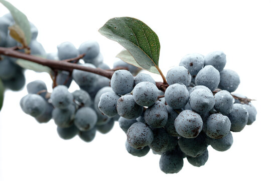 a bunch of blue berries on a branch