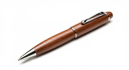 Studio Shot of Brown Pen with Silver Details isolated on White Background
