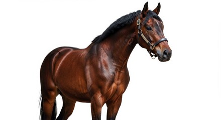 Naklejka premium Realistic Photo of Brown Horse Equine Stallion Animal Portrait Isolated