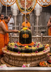 Realistic Photo Shiva Lingam Temple Prayer Ceremony Hinduism Culture