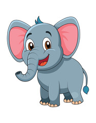 Cute cartoon baby elephant with big ears smiling