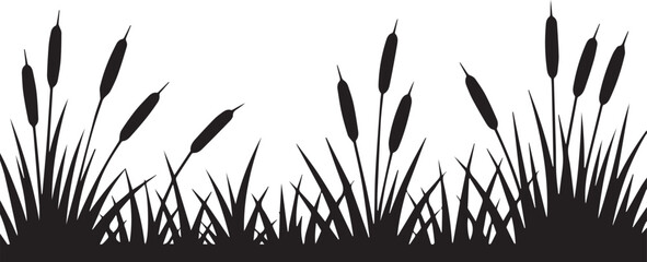 Cattails and grass silhouette border