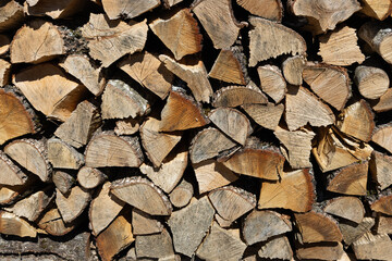 Trozos de árbol cortados y apilados