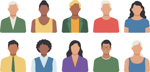 Diverse people silhouettes flat icons set