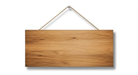 Realistic Wooden Sign Hanging from Rope with Wood Texture Background