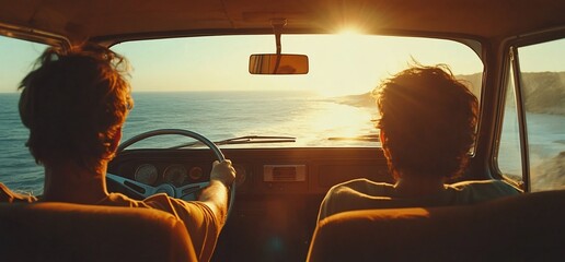 Coastal road trip: A vintage van adventure with the ocean as the backdrop