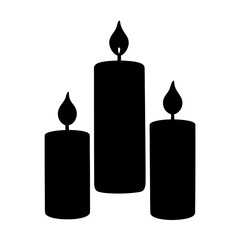 Three candles burning bright providing light and warmth on a white background