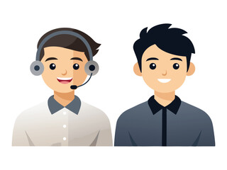 Fototapeta premium Two smiling male customer service agents isolated on white background 