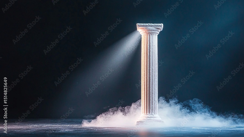 Poster luminous classical column in dark void