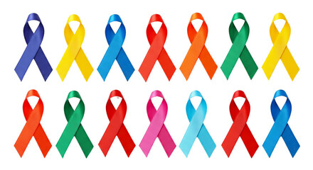 Collection of Colorful Awareness Ribbons on isolated on transparent background