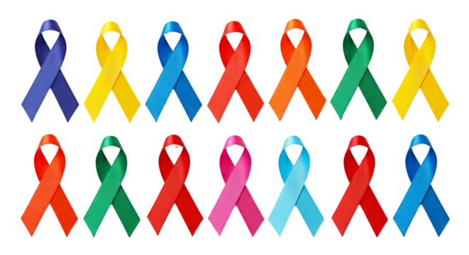 Collection of Colorful Awareness Ribbons on isolated on transparent background - Powered by Adobe
