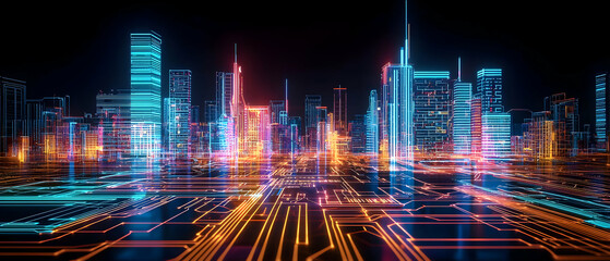 Glowing Futuristic Cityscape At Night