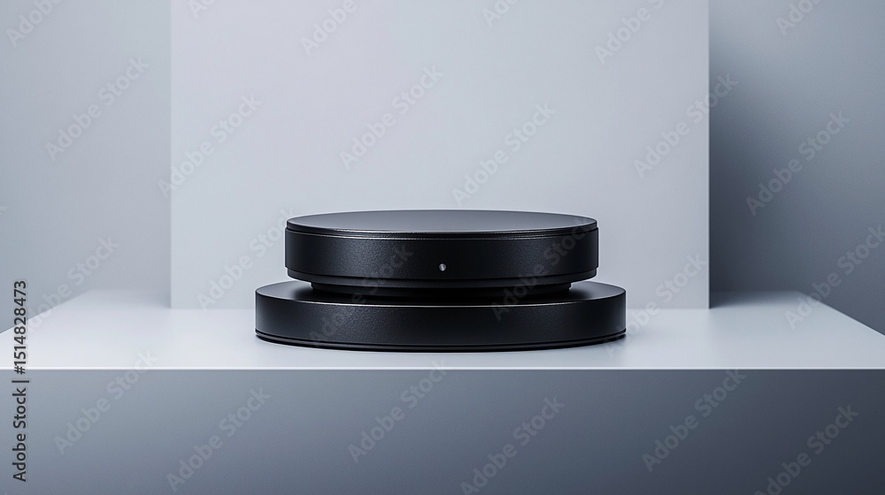 Aufkleber smooth matte black circular platform with subtle lighting on grey textured background