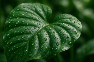 Obraz premium Close up of a green leaf with water droplets glistening on its surface