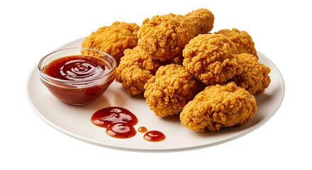 Crispy Fried Chicken Wings with Spicy Sauce on a White Plate isolated on transparent background