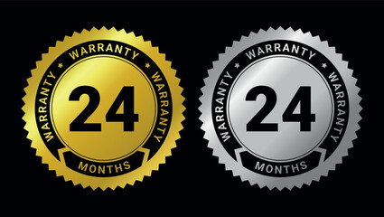 Gold and silver warranty badges with 24 months text for product guarantee and quality labels	