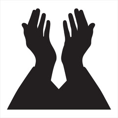 Profile view of a person in Munajat, hands outstretched in prayer, black silhouette on a white background 