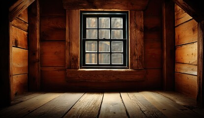Rustic attic room with wooden window