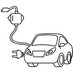Minimalist Line Art Illustration of an Electric Car Charging