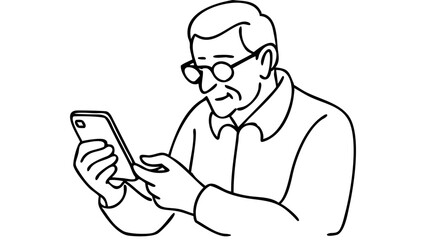 Minimalist Line Art Illustration of a Person Using a Smartphone
