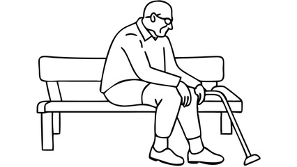 Minimalist Line Art Illustration of an Elderly Person Sitting on a Bench