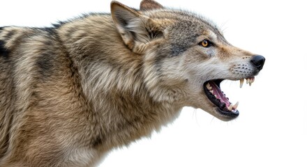 Fototapeta premium Wildlife Portrait Snarling Gray Wolf Aggressive Canine Predator Image