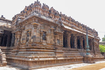 Beautiful stone sculpture. Picture clicked at Dharasuram Sri Airavatesvara Temple, Tamil Nadu, India. After 900 years, it remains a key surviving example of Chola architecture