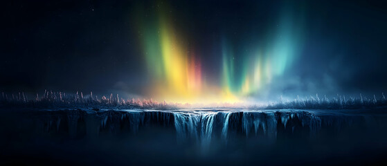 Colorful Aurora Borealis Over Night City Landscape