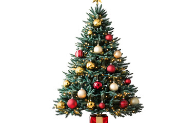  Decorated christmas tree with ornaments and lights, PNG .