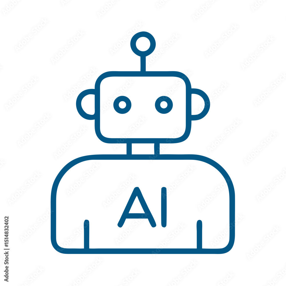 Poster simple line art robot with ai label representing artificial intelligence