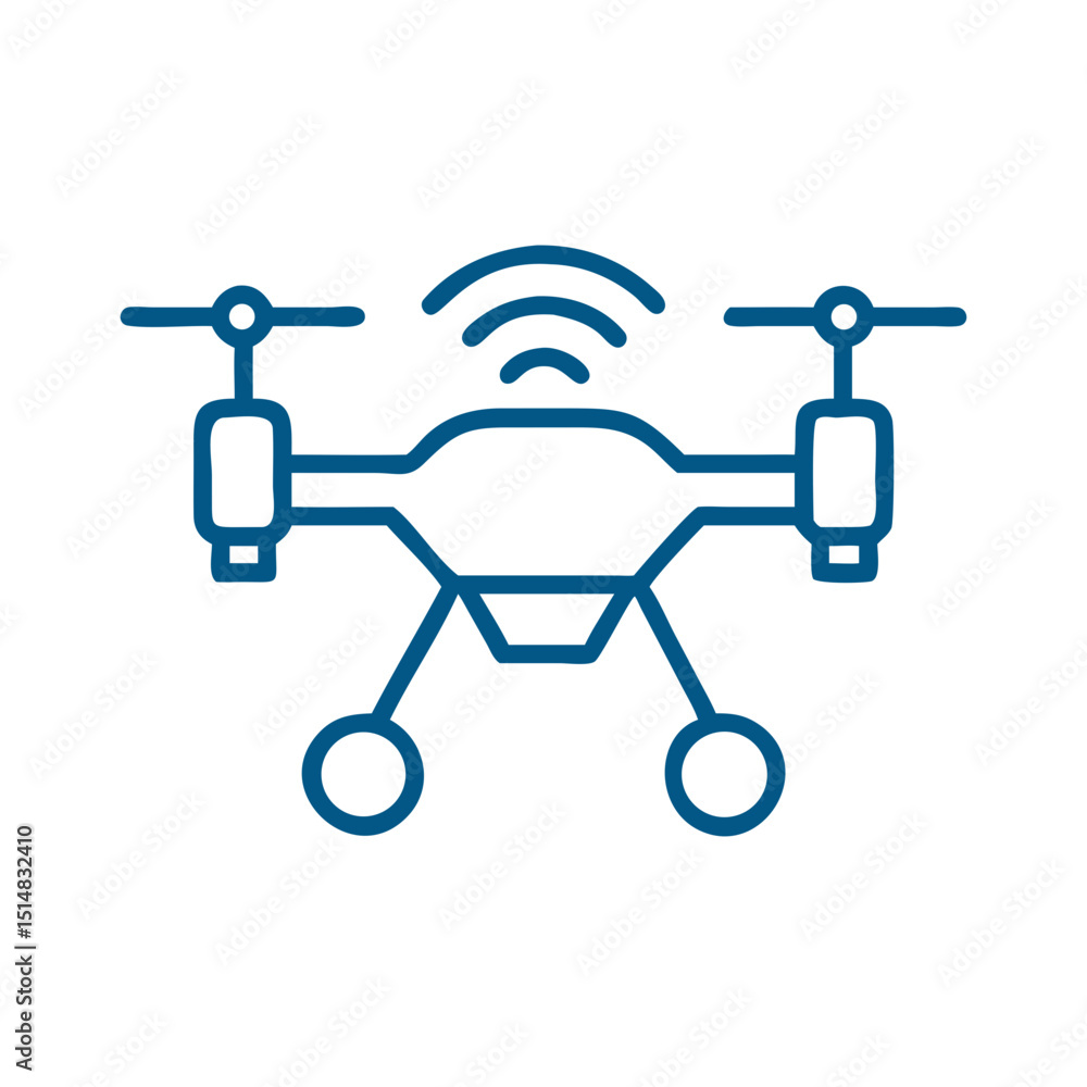 Poster drone icon with wireless signal in flat design style