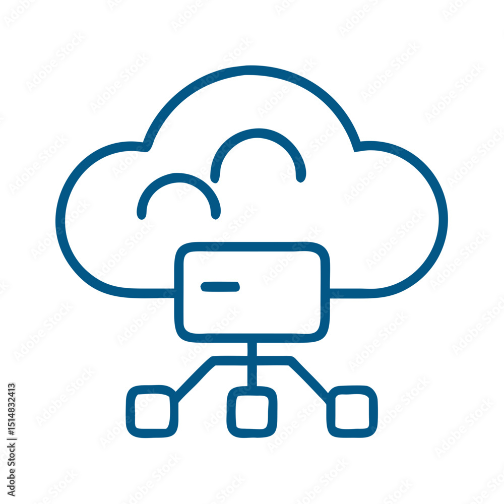 Poster cloud computing diagram with server and connections illustrated