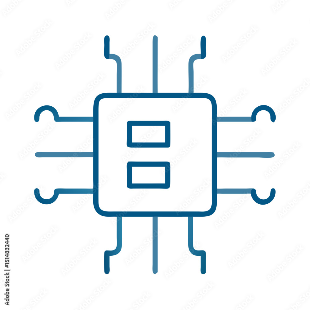 Poster digital microchip outline with connecting circuits in blue design
