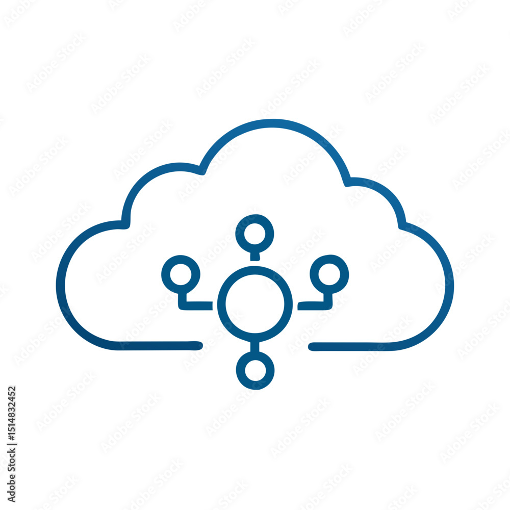 Poster cloud computing network icon with interconnected nodes in blue