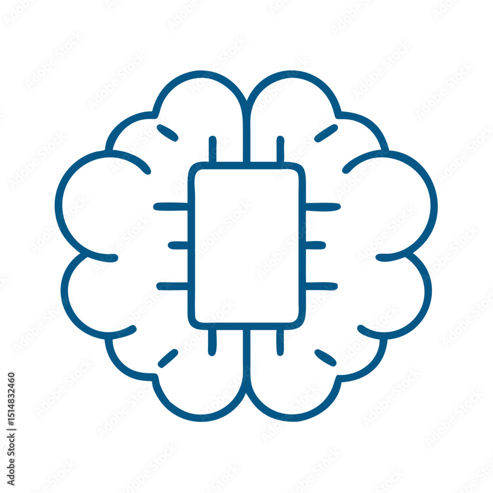 Poster brain illustration with a microchip design in minimalist style